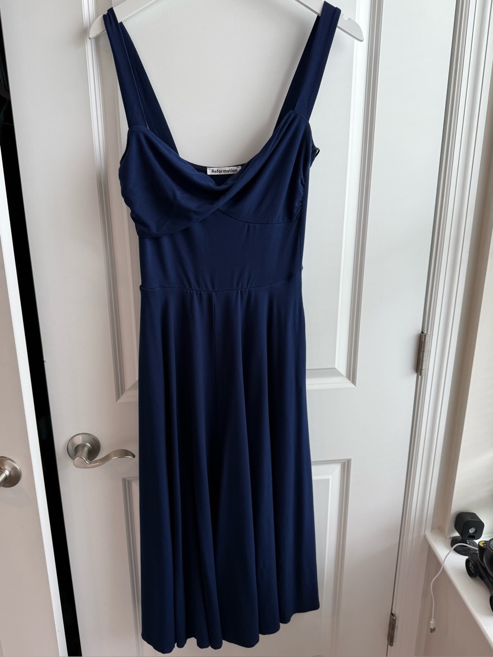 Reformation Ami Knit Midi Dress Navy Blue Classic Minimalist Clean Girl Large